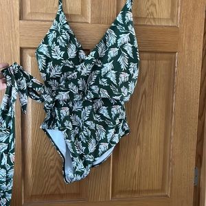 Tropical print wrap around one piece